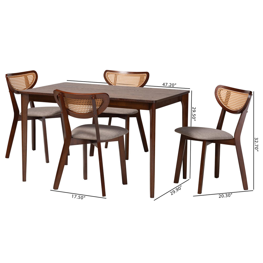 Baxton Studio Dannell Mid-Century Modern Grey Fabric and Walnut Brown Finished Wood 5-Piece Dining Set