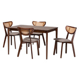 Baxton Studio Dannell Mid-Century Modern Grey Fabric and Walnut Brown Finished Wood 5-Piece Dining Set