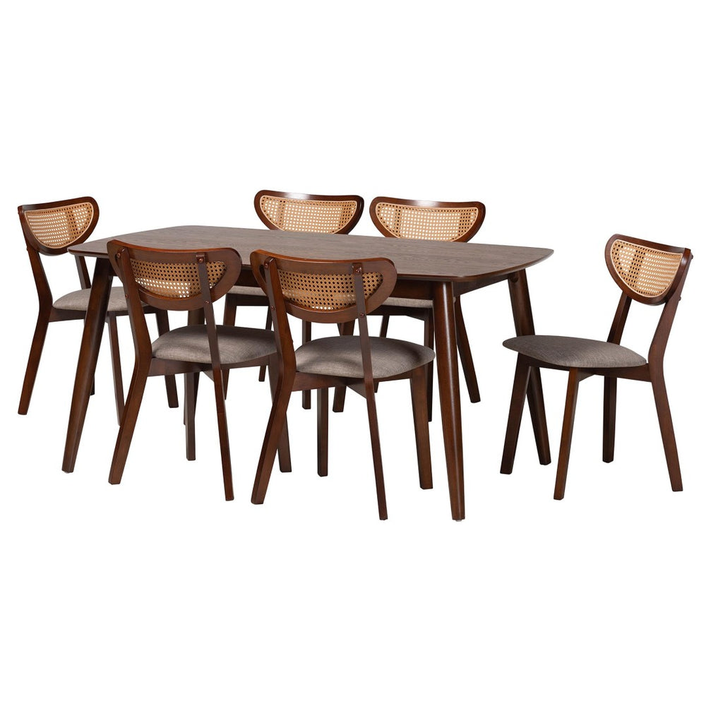 Baxton Studio Baxton Studio Dannell 7-Piece Mid-Century Modern Dining Set in Grey Fabric & Walnut Wood Finish CS003C-Walnut/Light Grey-7PC Dining Set