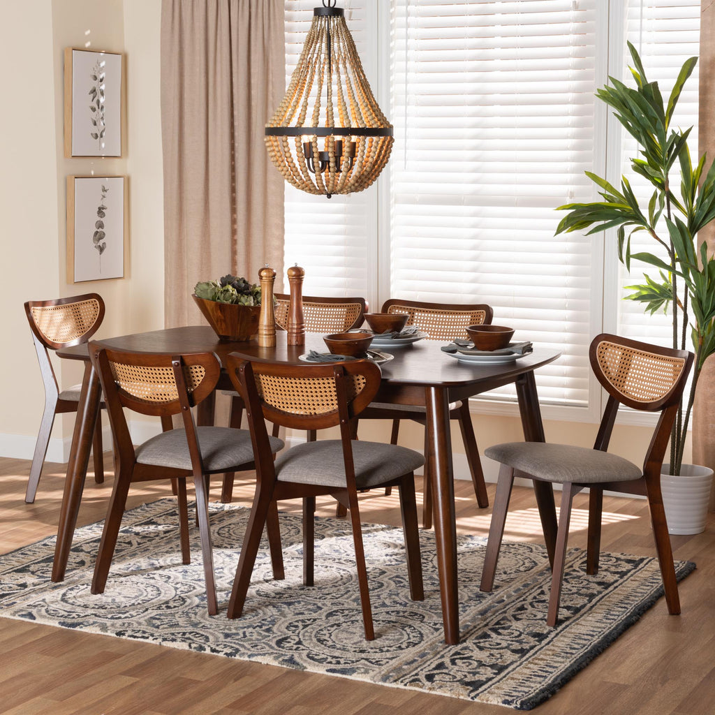 Baxton Studio Dannell Mid-Century Modern Grey Fabric and Walnut Brown Finished Wood 7-Piece Dining Set