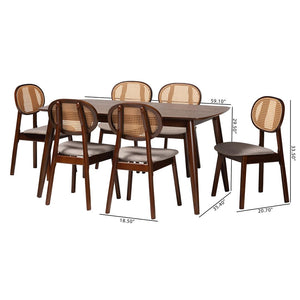 Baxton Studio Baxton Darrion 7-Piece Mid-Century Dining Set with Grey Fabric Chairs & Walnut Brown Table Finish CS004C-Walnut/Light Grey-7PC Dining Set