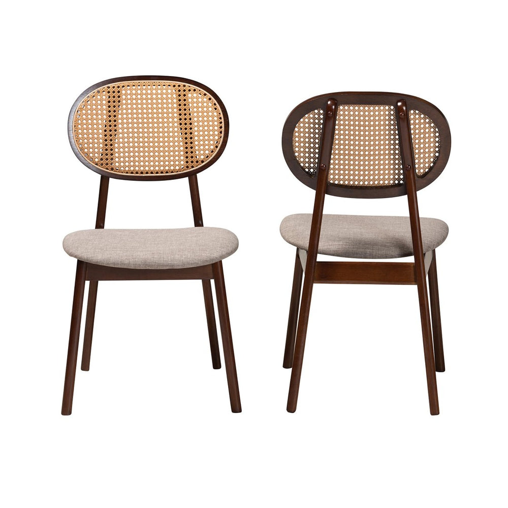 Baxton Studio Baxton Darrion Mid-Century Modern 2-Piece Dining Chair Set in Grey Fabric & Walnut Wood Finish CS004C-Walnut/Light Grey-DC-2PK
