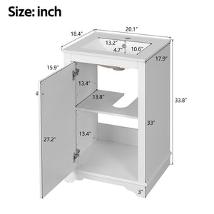 English Elm 20-inch Bathroom Vanity with Ceramic Sink, Modern Freestanding Single Vanity with Soft-Close Doors and Adjustable Shelf for Ample Organized Storage White N710P317678K