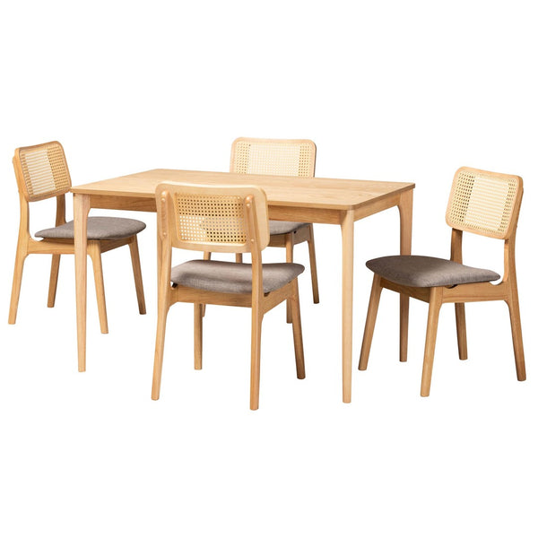 Baxton Studio Baxton Studio Mid-Century Modern Grey Upholstered Dining Set with Natural Oak Table & Chairs Dannon 5-Piece CS001C-Natural Oak/Light Grey-5PC Dining Set