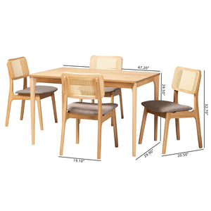 Baxton Studio Baxton Studio Mid-Century Modern Grey Upholstered Dining Set with Natural Oak Table & Chairs Dannon 5-Piece CS001C-Natural Oak/Light Grey-5PC Dining Set