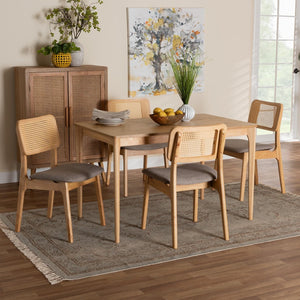 Baxton Studio Baxton Studio Mid-Century Modern Grey Upholstered Dining Set with Natural Oak Table & Chairs Dannon 5-Piece CS001C-Natural Oak/Light Grey-5PC Dining Set