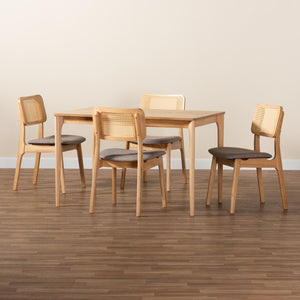 Baxton Studio Baxton Studio Mid-Century Modern Grey Upholstered Dining Set with Natural Oak Table & Chairs Dannon 5-Piece CS001C-Natural Oak/Light Grey-5PC Dining Set