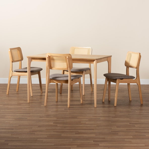 Baxton Studio Baxton Studio Mid-Century Modern Grey Upholstered Dining Set with Natural Oak Table & Chairs Dannon 5-Piece CS001C-Natural Oak/Light Grey-5PC Dining Set