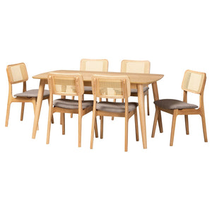 Baxton Studio Baxton Studio Mid-Century Modern Grey Upholstered Dining Set with Natural Oak Table & Chairs Dannon 7-Piece CS001C-Natural Oak/Light Grey-7PC Dining Set