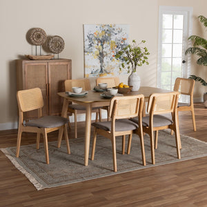 Baxton Studio Baxton Studio Mid-Century Modern Grey Upholstered Dining Set with Natural Oak Table & Chairs Dannon 7-Piece CS001C-Natural Oak/Light Grey-7PC Dining Set