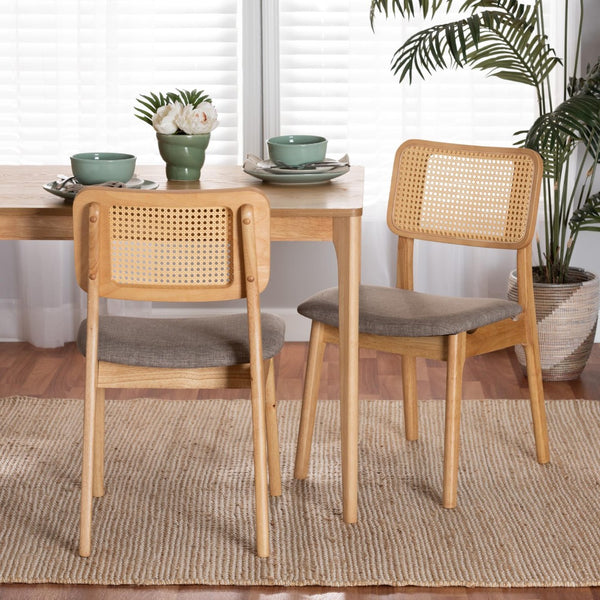 Baxton Studio Baxton Dannon Mid-Century Modern Dining Chair Set - 2 Grey Upholstered Chairs with Oak Finish CS001C-Natural Oak/Light Grey-DC-2PK