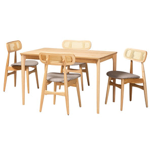 Baxton Studio Baxton Studio Tarana 5-Piece Dining Set - Mid-Century Modern Grey Upholstery & Natural Oak Finish CS002C-Natural Oak/Light Grey-5PC Dining Set