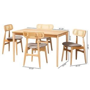 Baxton Studio Baxton Studio Tarana 5-Piece Dining Set - Mid-Century Modern Grey Upholstery & Natural Oak Finish CS002C-Natural Oak/Light Grey-5PC Dining Set