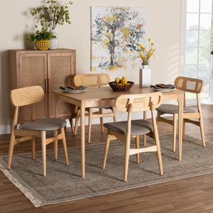 Baxton Studio Baxton Studio Tarana 5-Piece Dining Set - Mid-Century Modern Grey Upholstery & Natural Oak Finish CS002C-Natural Oak/Light Grey-5PC Dining Set