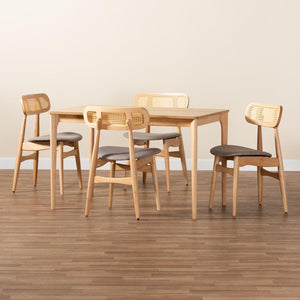 Baxton Studio Baxton Studio Tarana 5-Piece Dining Set - Mid-Century Modern Grey Upholstery & Natural Oak Finish CS002C-Natural Oak/Light Grey-5PC Dining Set