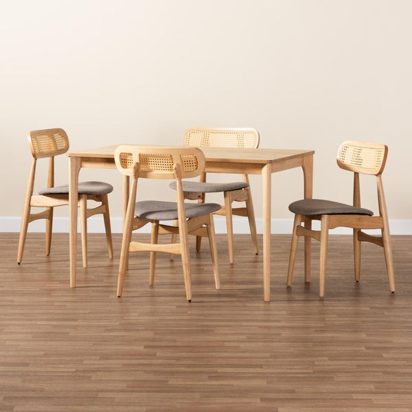 Baxton Studio Baxton Studio Tarana 5-Piece Dining Set - Mid-Century Modern Grey Upholstery & Natural Oak Finish CS002C-Natural Oak/Light Grey-5PC Dining Set
