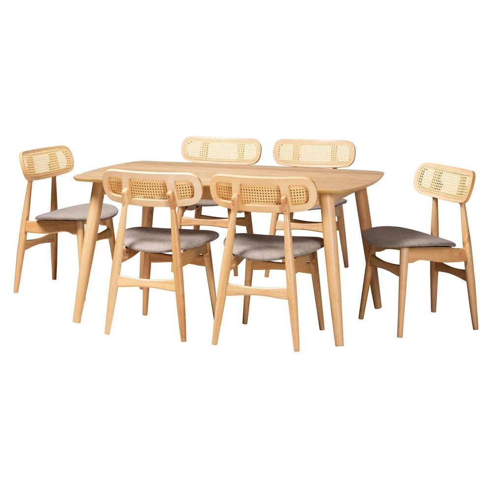 Baxton Studio Baxton Studio Tarana 7-Piece Mid-Century Dining Set in Grey Fabric & Natural Oak – Chic Comfort! CS002C-Natural Oak/Light Grey-7PC Dining Set