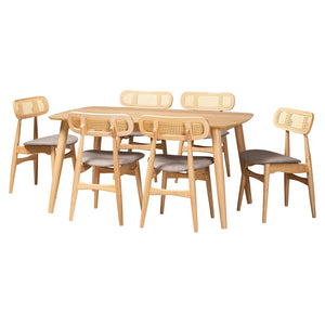 Baxton Studio Baxton Studio Tarana 7-Piece Mid-Century Dining Set in Grey Fabric & Natural Oak – Chic Comfort! CS002C-Natural Oak/Light Grey-7PC Dining Set