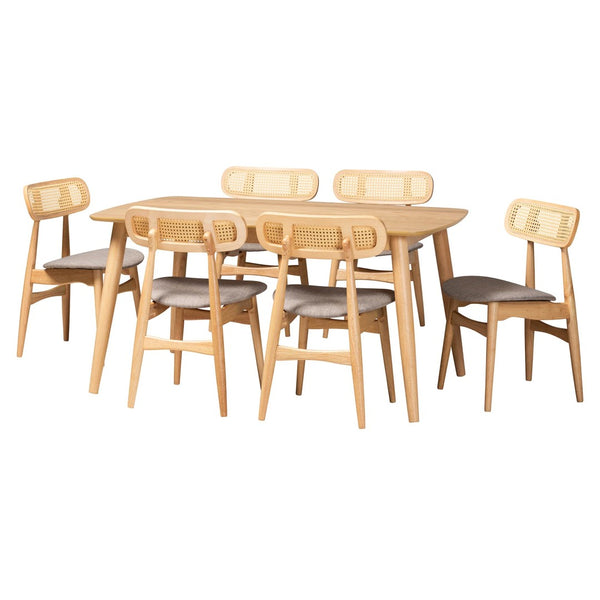 Baxton Studio Baxton Studio Tarana 7-Piece Mid-Century Dining Set in Grey Fabric & Natural Oak – Chic Comfort! CS002C-Natural Oak/Light Grey-7PC Dining Set