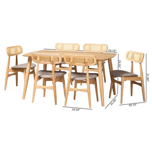 Baxton Studio Baxton Studio Tarana 7-Piece Mid-Century Dining Set in Grey Fabric & Natural Oak – Chic Comfort! CS002C-Natural Oak/Light Grey-7PC Dining Set