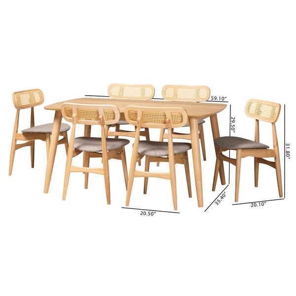 Baxton Studio Baxton Studio Tarana 7-Piece Mid-Century Dining Set in Grey Fabric & Natural Oak – Chic Comfort! CS002C-Natural Oak/Light Grey-7PC Dining Set