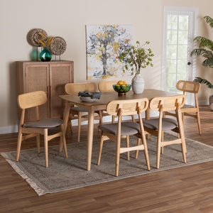 Baxton Studio Baxton Studio Tarana 7-Piece Mid-Century Dining Set in Grey Fabric & Natural Oak – Chic Comfort! CS002C-Natural Oak/Light Grey-7PC Dining Set