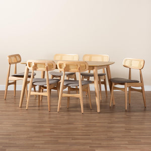 Baxton Studio Baxton Studio Tarana 7-Piece Mid-Century Dining Set in Grey Fabric & Natural Oak – Chic Comfort! CS002C-Natural Oak/Light Grey-7PC Dining Set