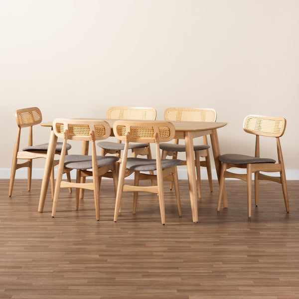 Baxton Studio Baxton Studio Tarana 7-Piece Mid-Century Dining Set in Grey Fabric & Natural Oak – Chic Comfort! CS002C-Natural Oak/Light Grey-7PC Dining Set