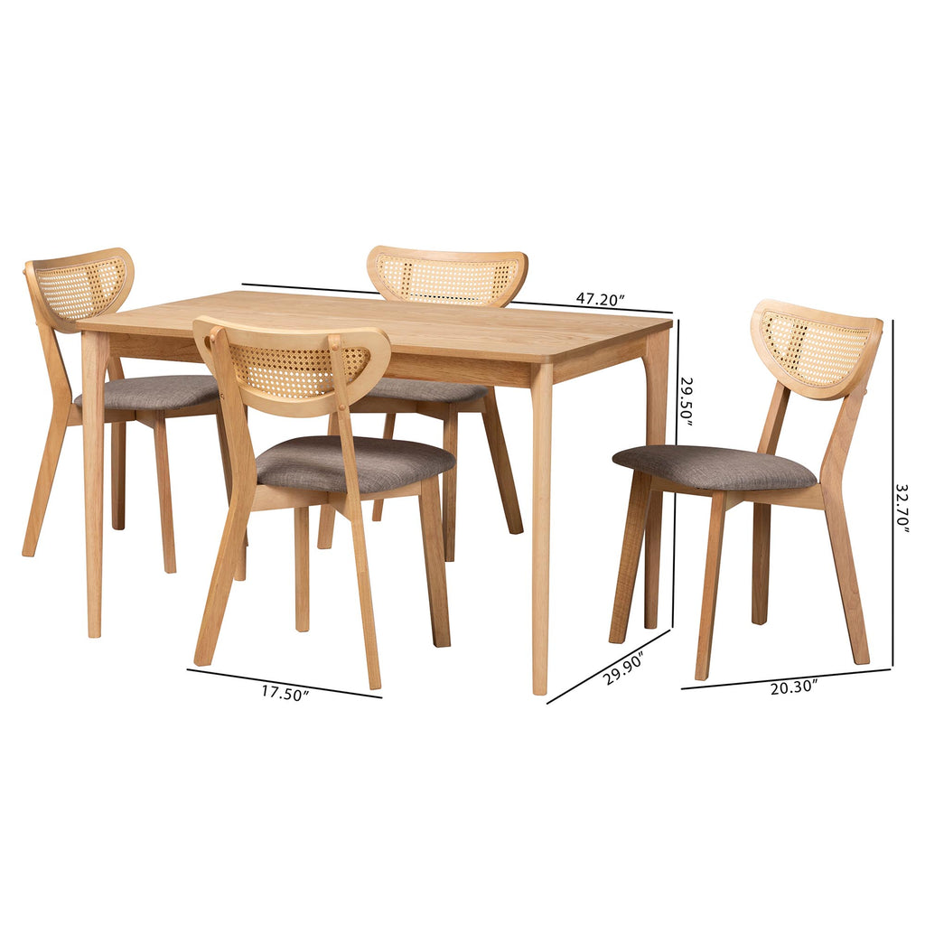 Baxton Studio Dannell Mid-Century Modern Grey Fabric and Natural Oak Finished Wood 5-Piece Dining Set