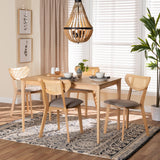 Baxton Studio Dannell Mid-Century Modern Grey Fabric and Natural Oak Finished Wood 5-Piece Dining Set