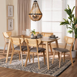 Baxton Studio Dannell Mid-Century Modern Grey Fabric and Natural Oak Finished Wood 7-Piece Dining Set