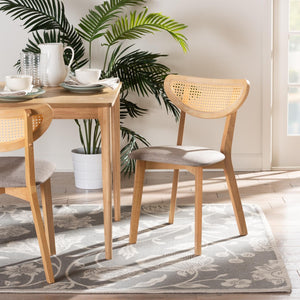 Baxton Studio Baxton Dannell Mid-Century Modern Grey Upholstered Dining Chair Set with Natural Oak Finish, 2-Piece CS003C-Natural Oak/Light Grey-DC-2PK