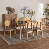 Baxton Studio Darrion Mid-Century Modern Finished Wood Dining Set Grey/Natural Oak/Light Brown CS004C-Natural Oak/Light Grey-7PC Dining Set