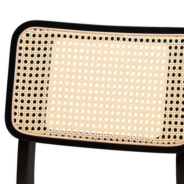 Baxton Studio Baxton Mid-Century Modern Cream Fabric Dining Set with Black Finished Wood and Rattan Accents Dannon CS001C-Black/Cream-5PC Dining Set