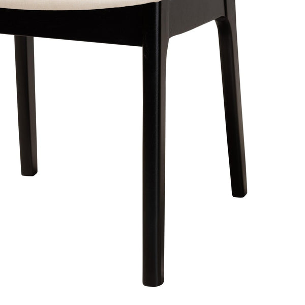 Baxton Studio Baxton Mid-Century Modern Cream Fabric Dining Set with Black Finished Wood and Rattan Accents Dannon CS001C-Black/Cream-5PC Dining Set