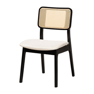 Baxton Studio Baxton Mid-Century Modern Cream Fabric Dining Set with Black Finished Wood and Rattan Accents Dannon 7-Piece CS001C-Black/Cream-7PC Dining Set