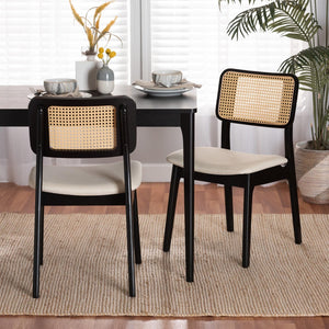 Baxton Studio Baxton Stylish Mid-Century Modern Dining Chair Set - Cream Fabric & Black Wood, 2-Piece Comfort CS001C-Black/Cream-DC-2PK