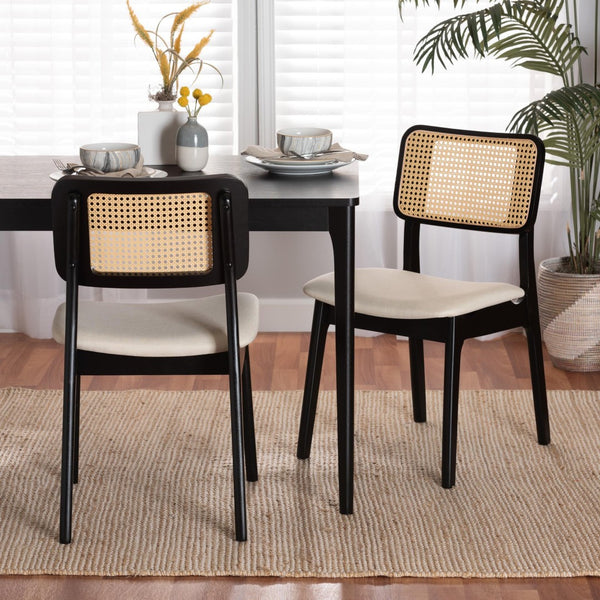 Baxton Studio Baxton Stylish Mid-Century Modern Dining Chair Set - Cream Fabric & Black Wood, 2-Piece Comfort CS001C-Black/Cream-DC-2PK