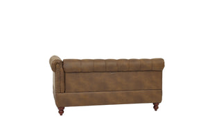 English Elm Reversible One-Arm Loveseat with Button-Tufted Back, Rolled Arm and Stud Detail in Leatherette Finish Dark Coffee 63 L x 38 W x 16 H B011P234285