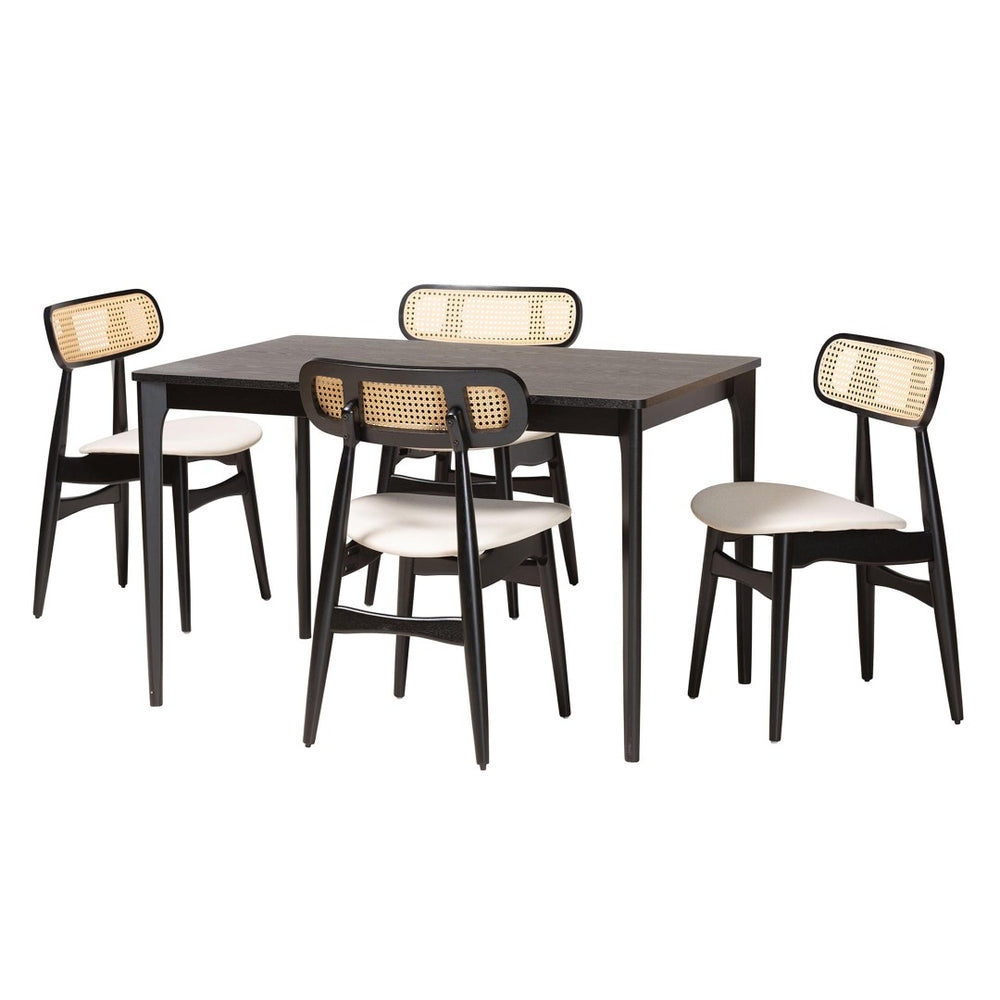 Baxton Studio Baxton Studio Tarana 5-Piece Mid-Century Modern Dining Set with Cream Fabric & Black Wood Finish CS002C-Black/Cream-5PC Dining Set