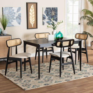 Baxton Studio Baxton Studio Tarana 5-Piece Mid-Century Modern Dining Set with Cream Fabric & Black Wood Finish CS002C-Black/Cream-5PC Dining Set