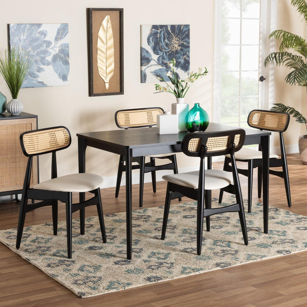 Baxton Studio Baxton Studio Tarana 5-Piece Mid-Century Modern Dining Set with Cream Fabric & Black Wood Finish CS002C-Black/Cream-5PC Dining Set