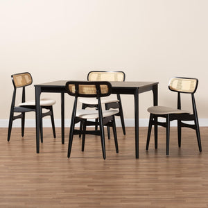 Baxton Studio Baxton Studio Tarana 5-Piece Mid-Century Modern Dining Set with Cream Fabric & Black Wood Finish CS002C-Black/Cream-5PC Dining Set