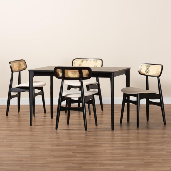 Baxton Studio Baxton Studio Tarana 5-Piece Mid-Century Modern Dining Set with Cream Fabric & Black Wood Finish CS002C-Black/Cream-5PC Dining Set