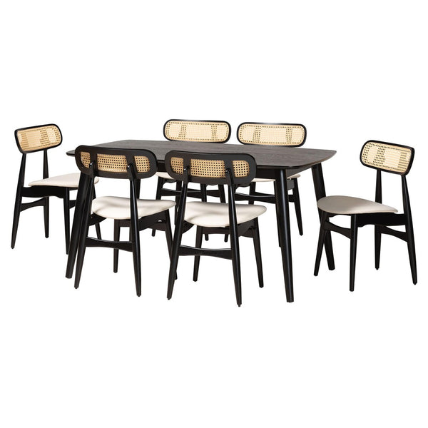 Baxton Studio Baxton Studio Tarana 7-Piece Mid-Century Dining Set with Cream Upholstery & Black Wood Accents CS002C-Black/Cream-7PC Dining Set