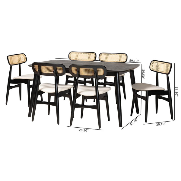 Baxton Studio Baxton Studio Tarana 7-Piece Mid-Century Dining Set with Cream Upholstery & Black Wood Accents CS002C-Black/Cream-7PC Dining Set