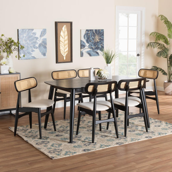 Baxton Studio Baxton Studio Tarana 7-Piece Mid-Century Dining Set with Cream Upholstery & Black Wood Accents CS002C-Black/Cream-7PC Dining Set