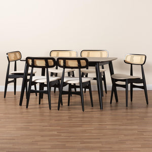 Baxton Studio Baxton Studio Tarana 7-Piece Mid-Century Dining Set with Cream Upholstery & Black Wood Accents CS002C-Black/Cream-7PC Dining Set
