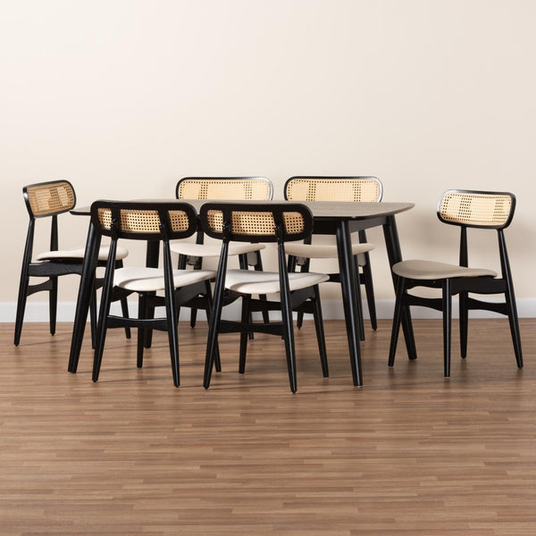 Baxton Studio Baxton Studio Tarana 7-Piece Mid-Century Dining Set with Cream Upholstery & Black Wood Accents CS002C-Black/Cream-7PC Dining Set