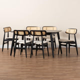 Baxton Studio Tarana Mid-Century Modern Finished Wood Dining Set Cream/Black/Light Brown CS002C-Black/Cream-7PC Dining Set